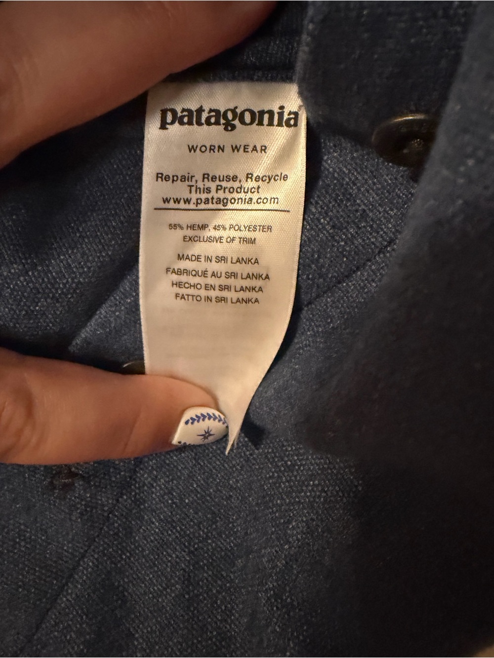 Patagonia Navy Textured Button-Up Shirt with Orange Tab - Picture 3 of 3